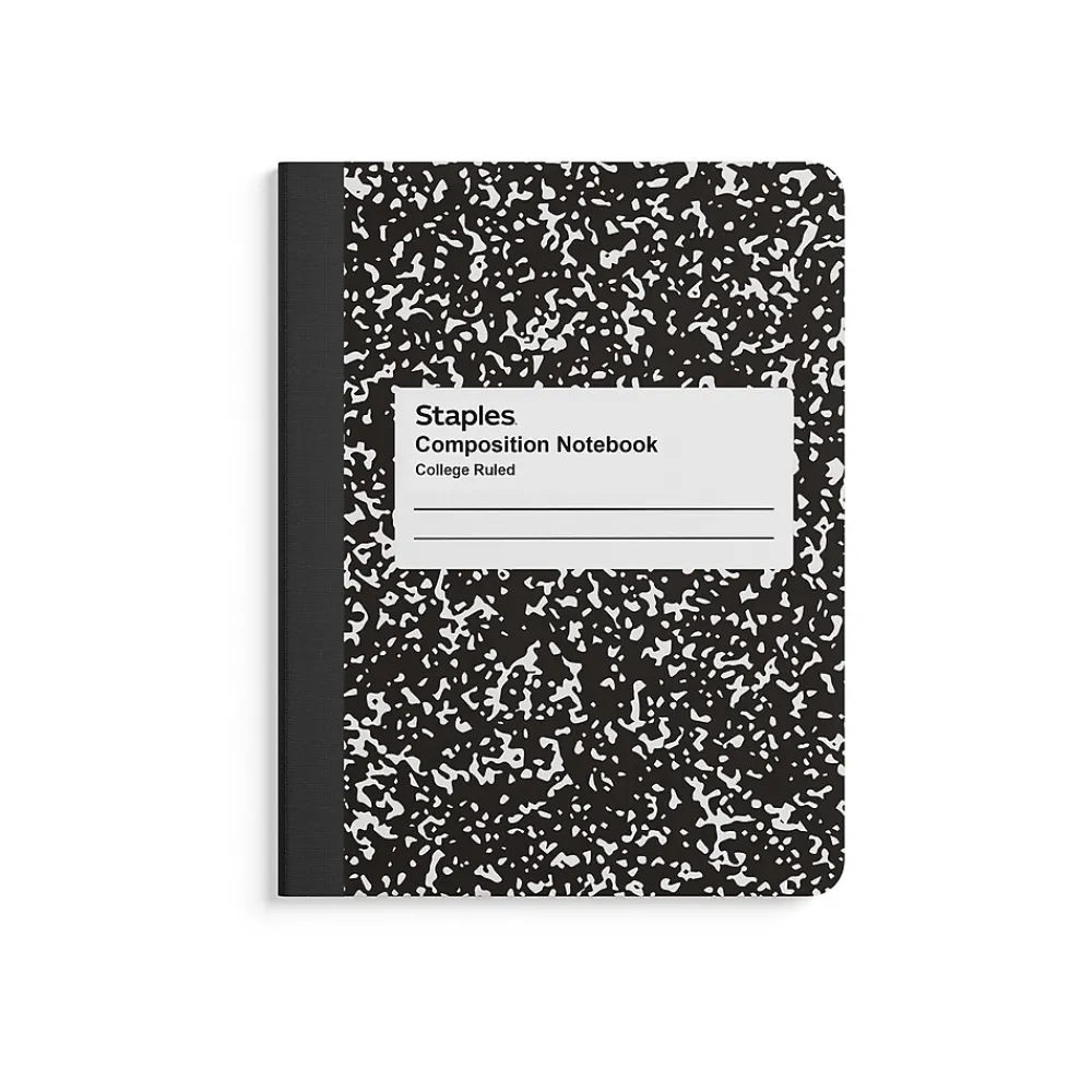 Notebooks|Staples 1-Subject Composition Notebooks, 7.5" x 9.75", College Ruled, 100 Sheets, , 4/Pack (ST58371C) Black