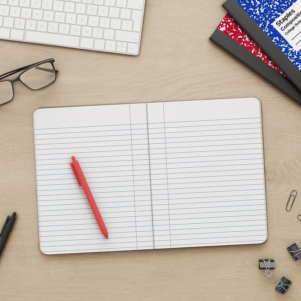 Notebooks|Staples 1-Subject Composition Notebooks, 7.5" x 9.75", College Ruled, 100 Sheets, , 4/Pack (ST58371C) Black