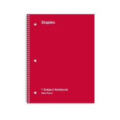 Subject Notebooks|Staples 1-Subject Notebooks, 8" x 10.5", Wide Ruled, 70 Sheets (ST54893C) Assorted Colors
