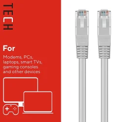 Staples TECH 25 ft. Cat-6 Ethernet Cable, Male to Male, Gray (ST62446)