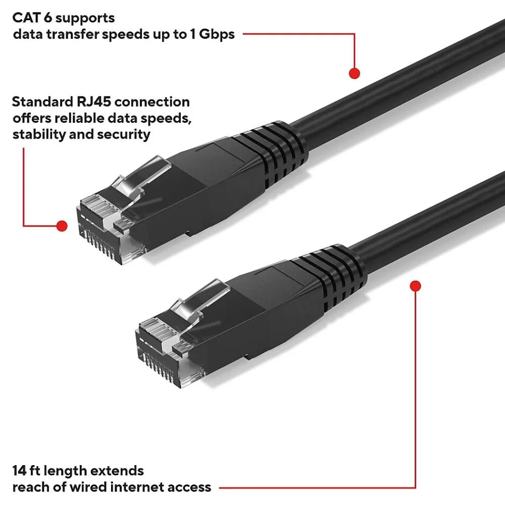 Staples TECH 14 ft. Cat-6 Ethernet Cable, Male to Male, Black (ST62456)