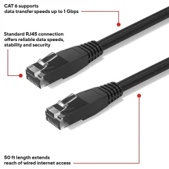 Staples TECH 50 ft. Cat-6 Ethernet Cable, Male to Male, Black, 10/Pack (ST62459)