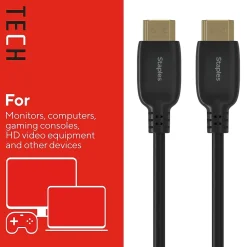 Staples TECH 4 ft. HDMI to HDMI Audio/Video Cable, Male to Male, Black, 2/Pack (ST62478)