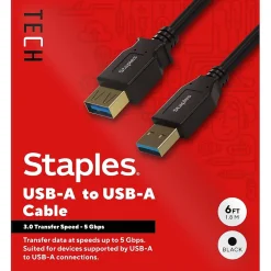 Staples TECH 6 ft. USB-A to USB-A Cable, Male to Male, Black (ST62442)
