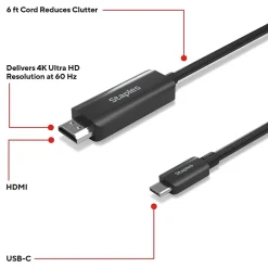 Staples TECH 6 ft. USB-C to HDMI Audio/Video Cable, Male to Male, Black (ST62472)