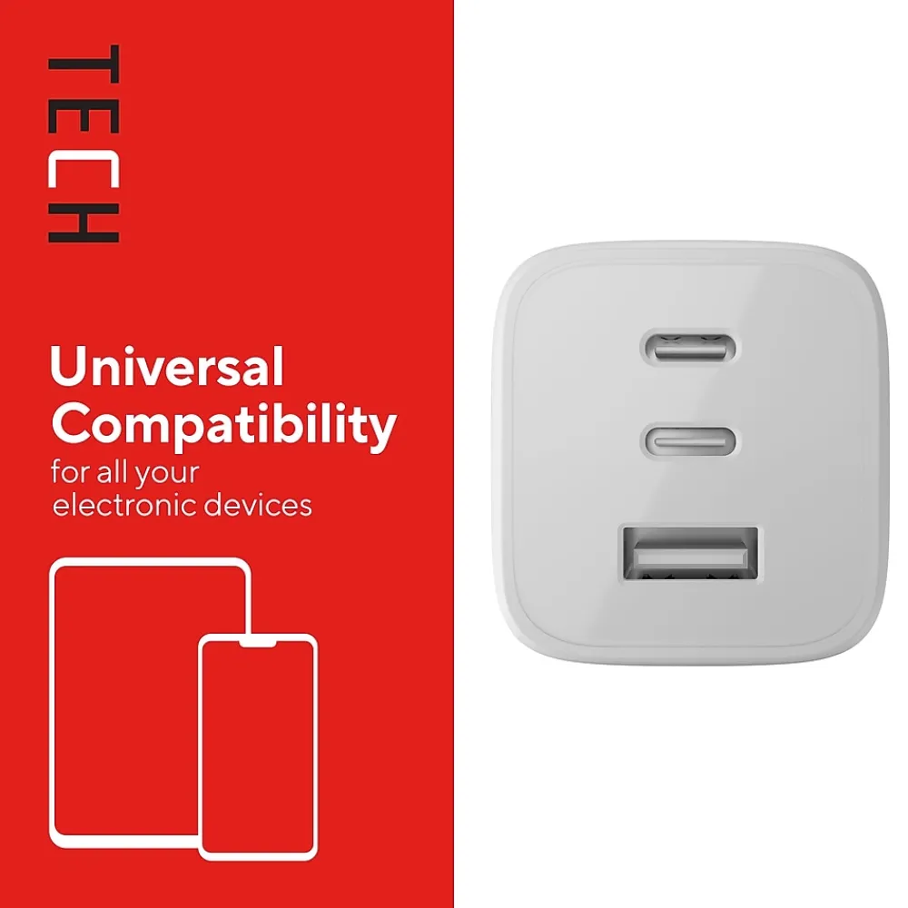 GaN USB-A/USB-C Wall Charger with Cable, 65W, White (ST62326)<Staples TECH
