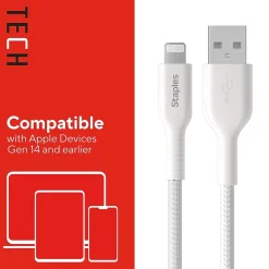 Lightning to USB-A Charging Cable, 3.3 ft., White (ST62329)<Staples TECH Clearance