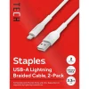 Lightning to USB-A Charging Cable, 3.3 ft., White, 2/Pack (ST62330)<Staples TECH Best