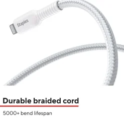 Lightning to USB-A Charging Cable, 3.3 ft., White, 2/Pack (ST62330)<Staples TECH Best