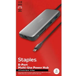 Staples TECH 8-Port Hub, Gray (ST62383)