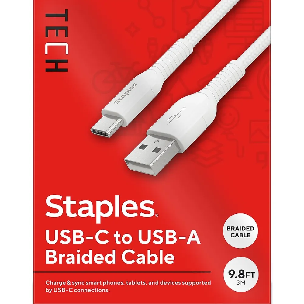 USB-C to USB-A Charging Cable, 9.8 ft., White (ST62339)<Staples TECH Online