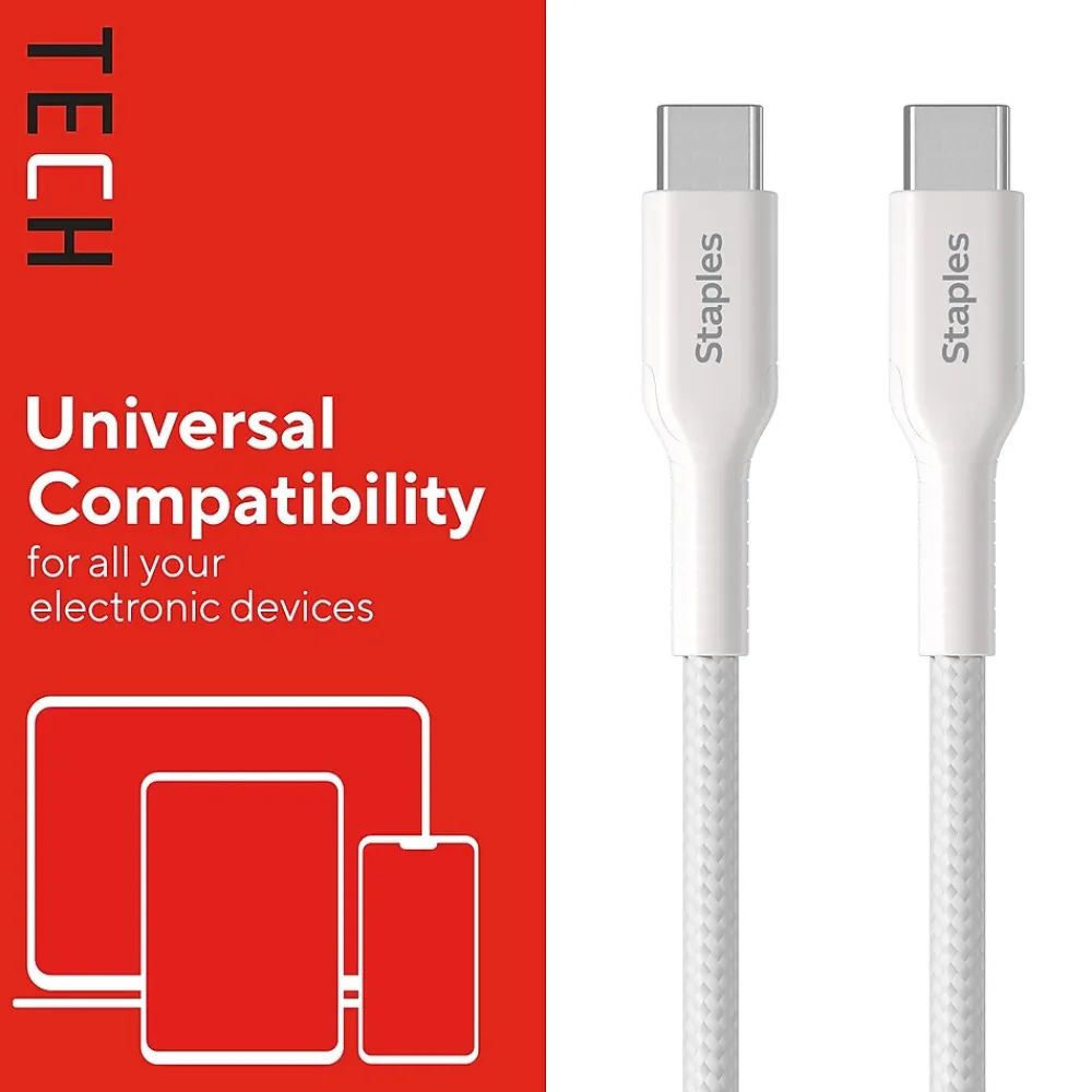 USB-C to USB-C Charging Cable, 6.5 ft., White, 5/Pack (ST62315)<Staples TECH Clearance
