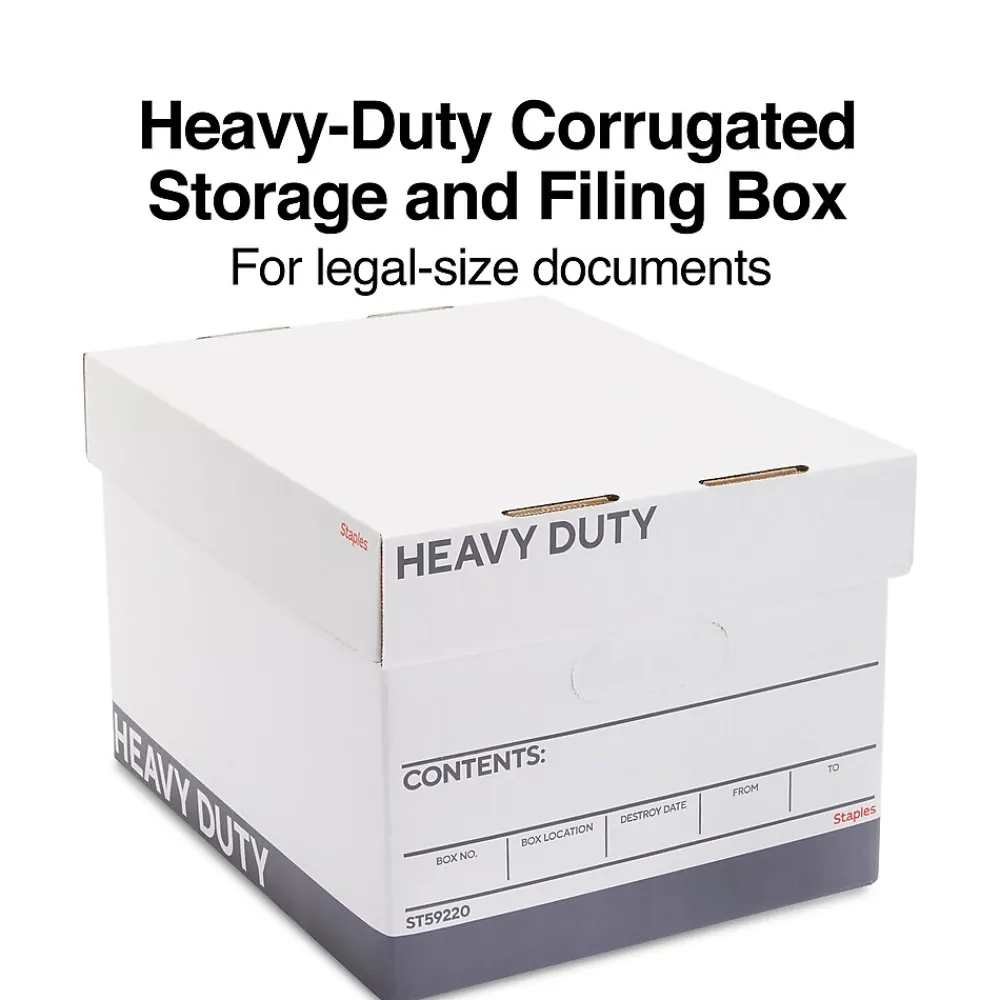 File Storage|Staples Triple Wall Heavy Duty File Box, Lift Off Lid, Letter/Legal, White/Gray, 12/Carton (TR59220)