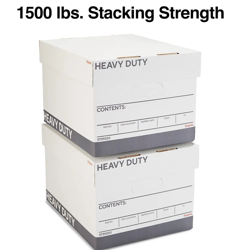 File Storage|Staples Triple Wall Heavy Duty File Box, Lift Off Lid, Letter/Legal, White/Gray, 12/Carton (TR59220)