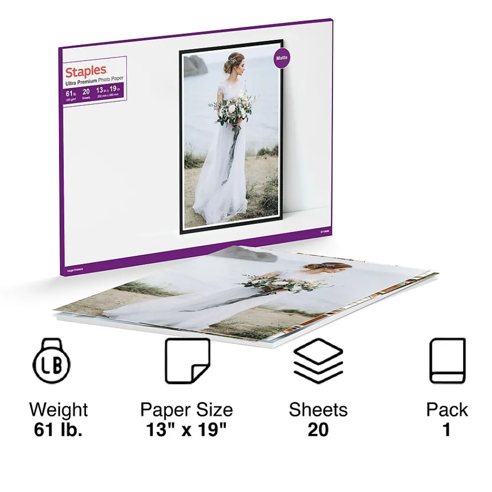 Photo Paper*Staples Ultra Premium Matte Photo Paper, 13"W x 19"L, 20/Pack (19896-CC)