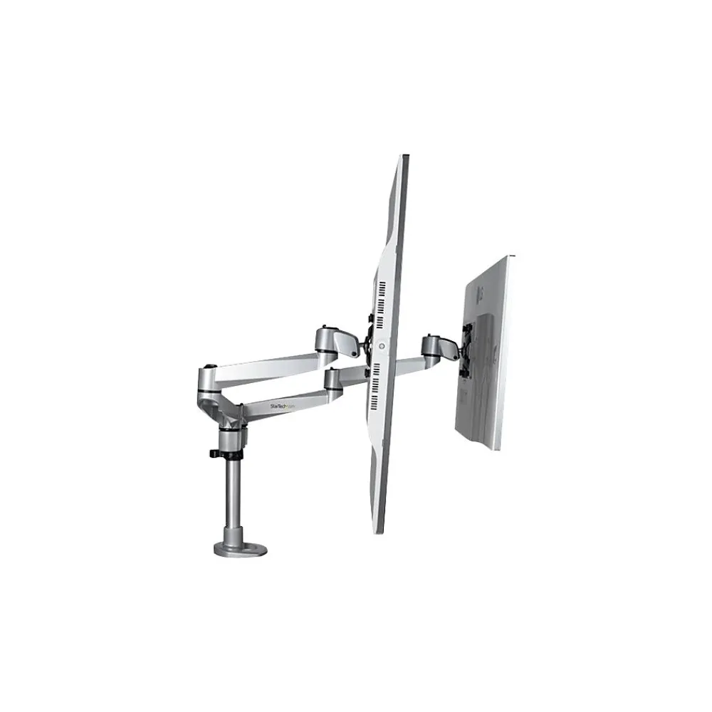Discount StarTech Desk Mount Dual Monitor Arm - Premium - For up to 27" Monitors, Up, Silver (ARMDUALPS)
