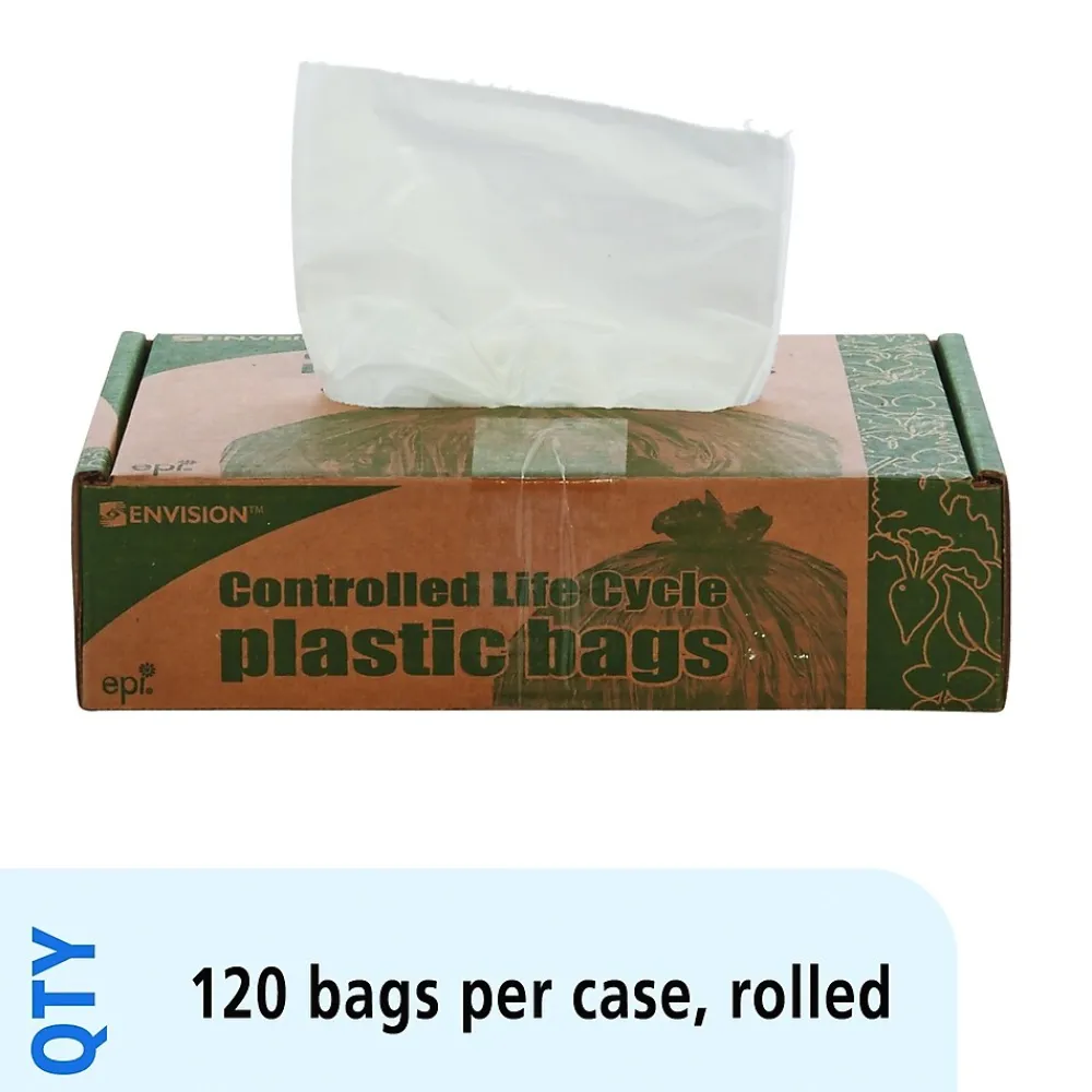 Controlled Life Cycle 13 Gallon Compostable Industrial Trash Bag, 24" x 30", Low Density, White, 120 Bags/Box, 3 Rolls<Stout Hot