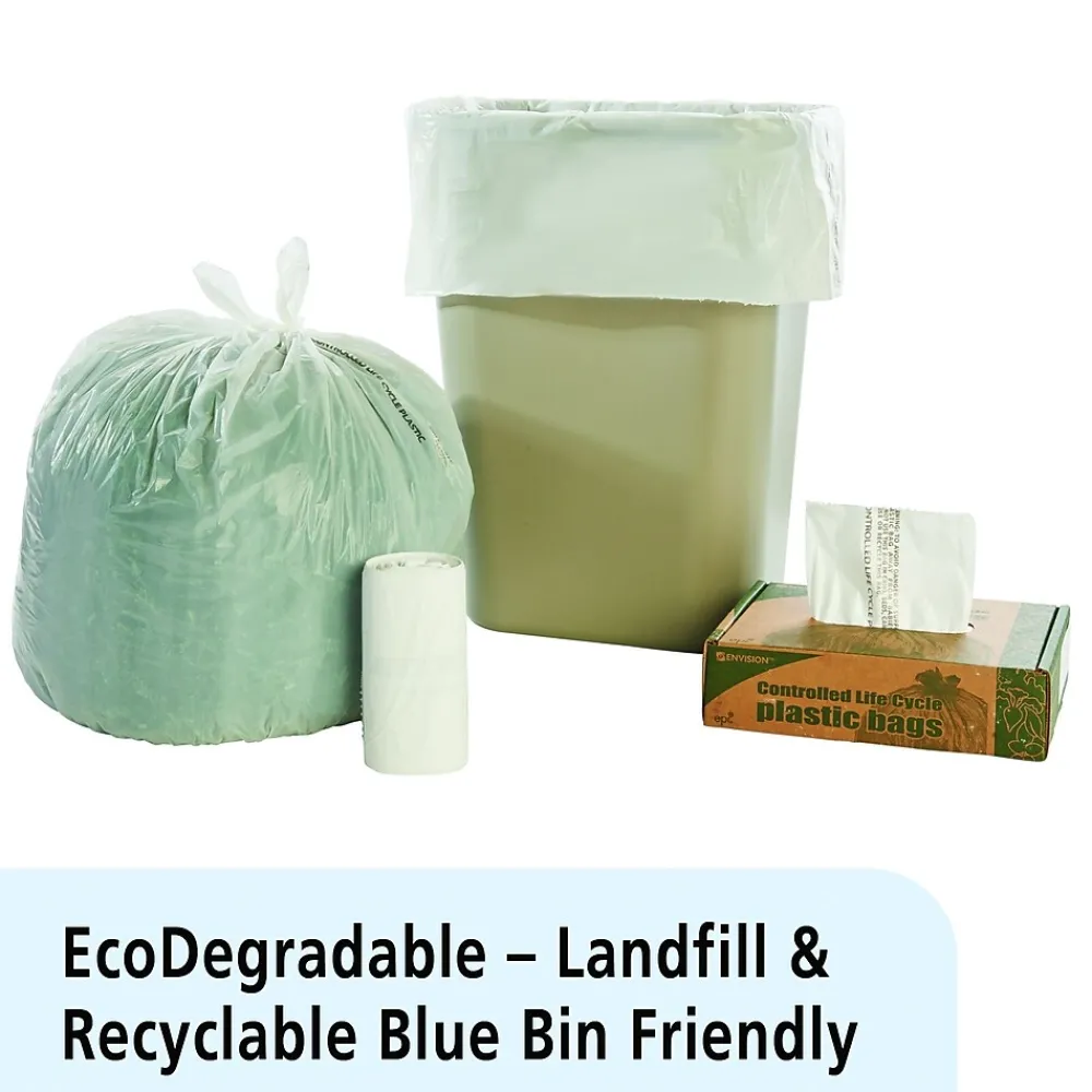 Controlled Life Cycle 13 Gallon Compostable Industrial Trash Bag, 24" x 30", Low Density, White, 120 Bags/Box, 3 Rolls<Stout Hot