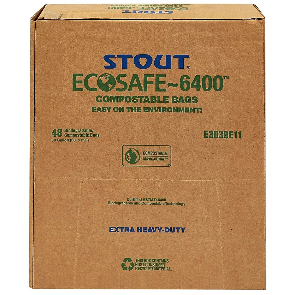 EcoSafe-6400 -48 Gallon Industrial Trash Bag, 42" x 48", Low Density, .85 mil, Green, 40 Bags/Box (STOE4248E85)<Stout Online
