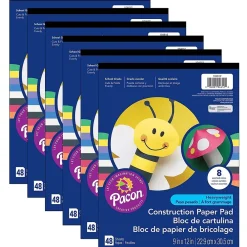 Construction Paper*SunWorks Heavyweight 9" x 12" Construction Paper Pad, Assorted Colors, 48 Sheets/Pack, 12 Packs (PAC104612-12)