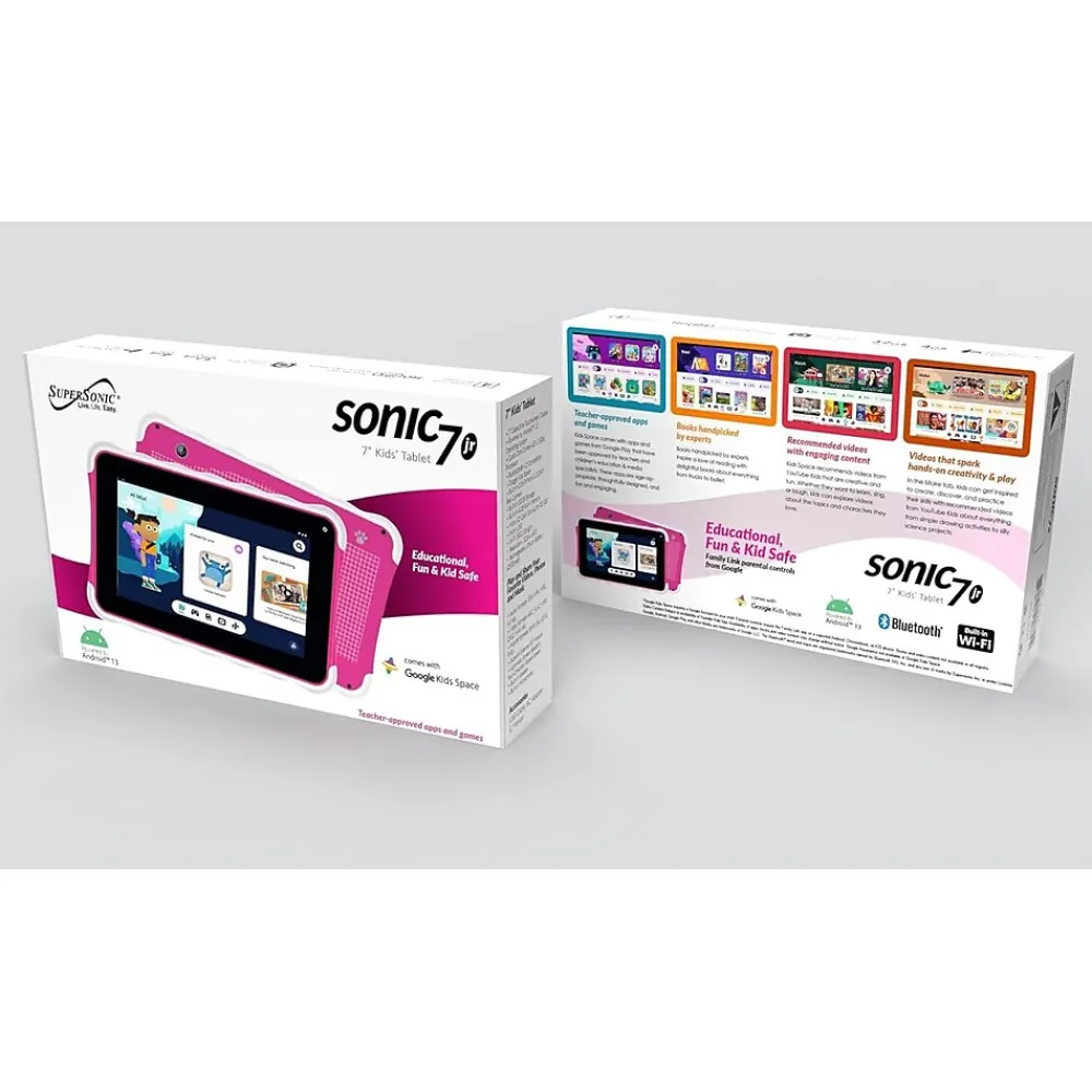 Sonic7 Jr. 7" Kids Tablet, WiFi, 32GB Storage, Android 13, Pink (SC-779KT-PNK)<Supersonic