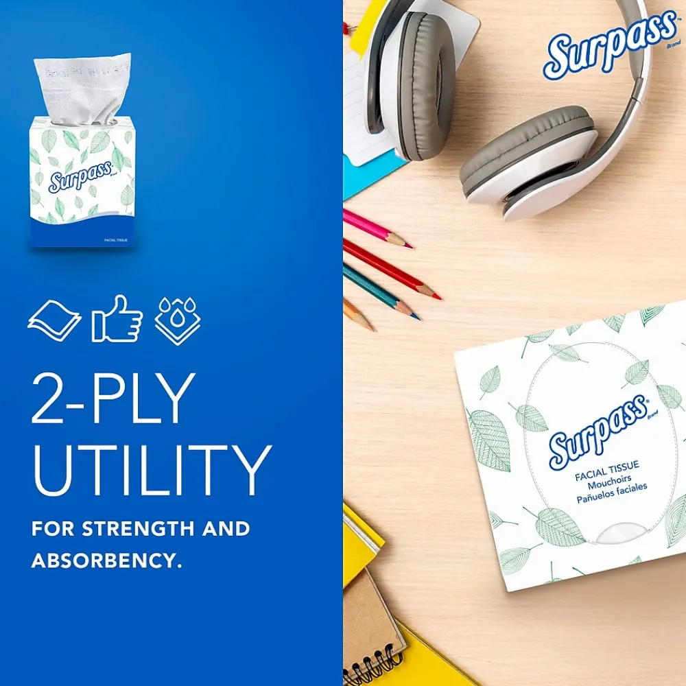 Cube Facial Tissue, 2-ply, White, 90 Sheets/Box, 36 Boxes/Carton (21320)<Surpass