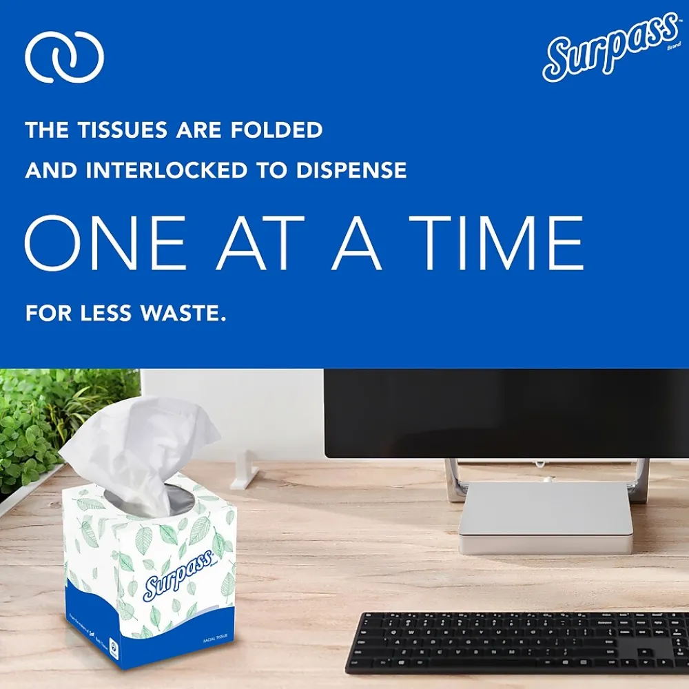 Cube Facial Tissue, 2-ply, White, 90 Sheets/Box, 36 Boxes/Carton (21320)<Surpass