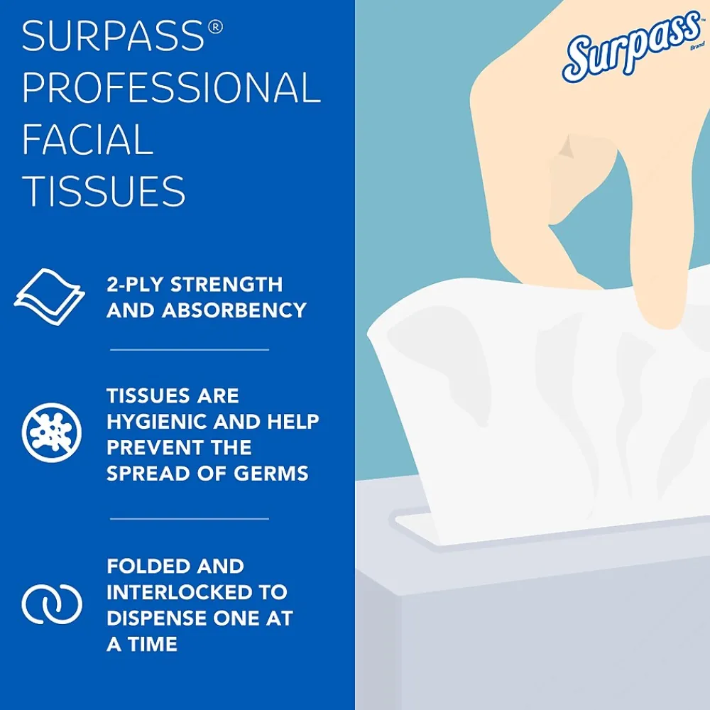 Standard Facial Tissue, 2-Ply, 100 Sheets/Box, 30 Boxes/Pack (21340)<Surpass Clearance