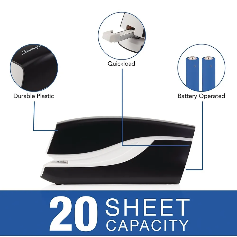 Staplers|Swingline Breeze Stapler, 20 Sheet Capacity, Black/White (42131)