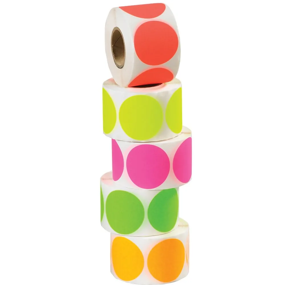 Labels|Tape Logic 2" Circle Fluorescent Inventory Label, 5000/Pack
