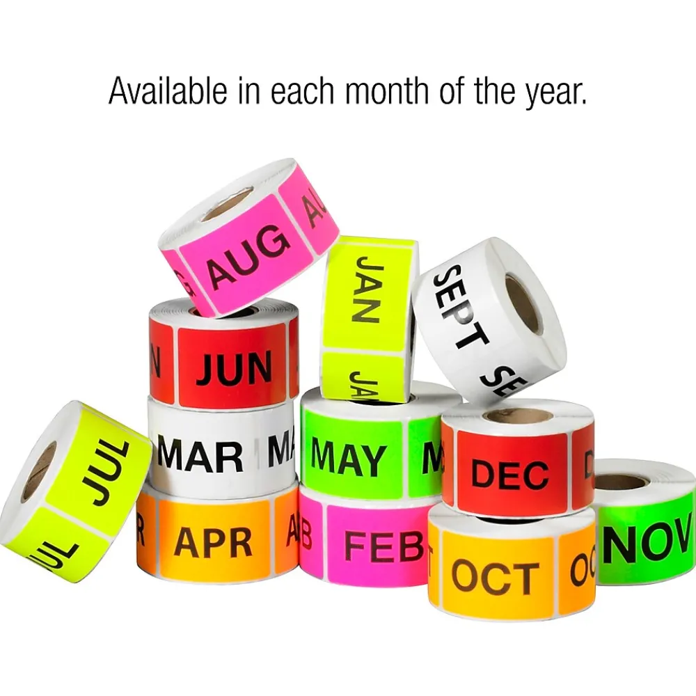 Labels|Tape Logic 3" x 2" Rectangle "JUL" Months of the Year Label, Fluorescent Yellow, 500/Roll