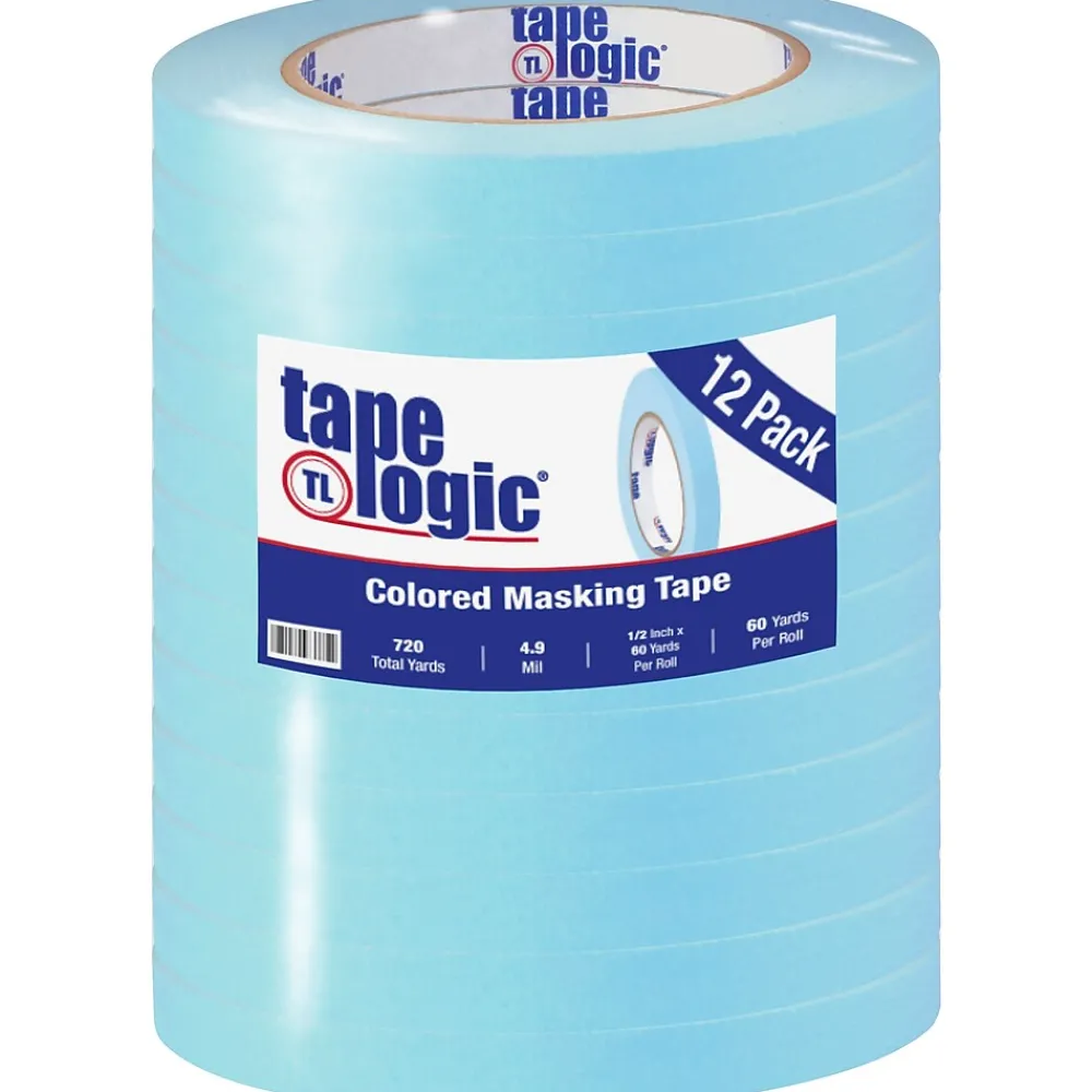 Hot Tape Logic ® Colored Masking Tape, 4.9 Mil, 1/2" x 60 yds., Light Blue, 12/Case (T93300312PKH)
