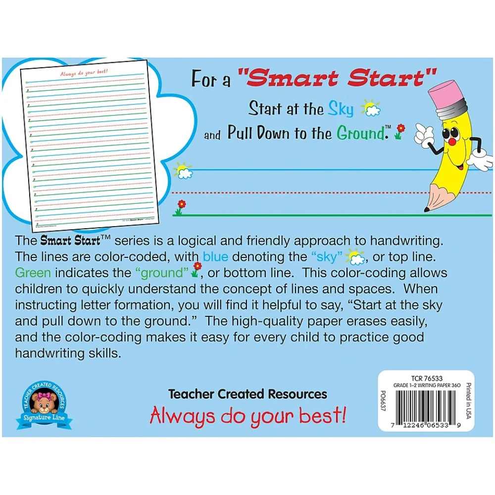 Classroom Paper*Teacher Created Resources Smart Start 1, 2 Writing Paper, Printed, Letter 8.5" x 11", White Paper, 360 Sheet