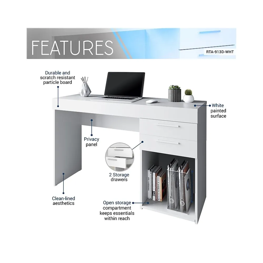 Office Desks*Techni Mobili 48" Writing Desk, White (RTA-913D-WHT)