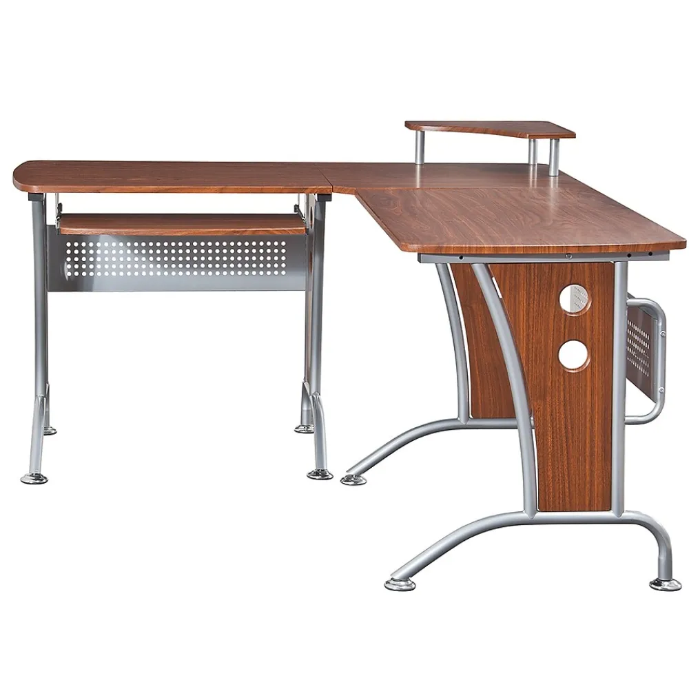 L-Desks*Techni Mobili Deluxe 57"W L-Shaped Desk, Mahogany (RTA-3806-M615)