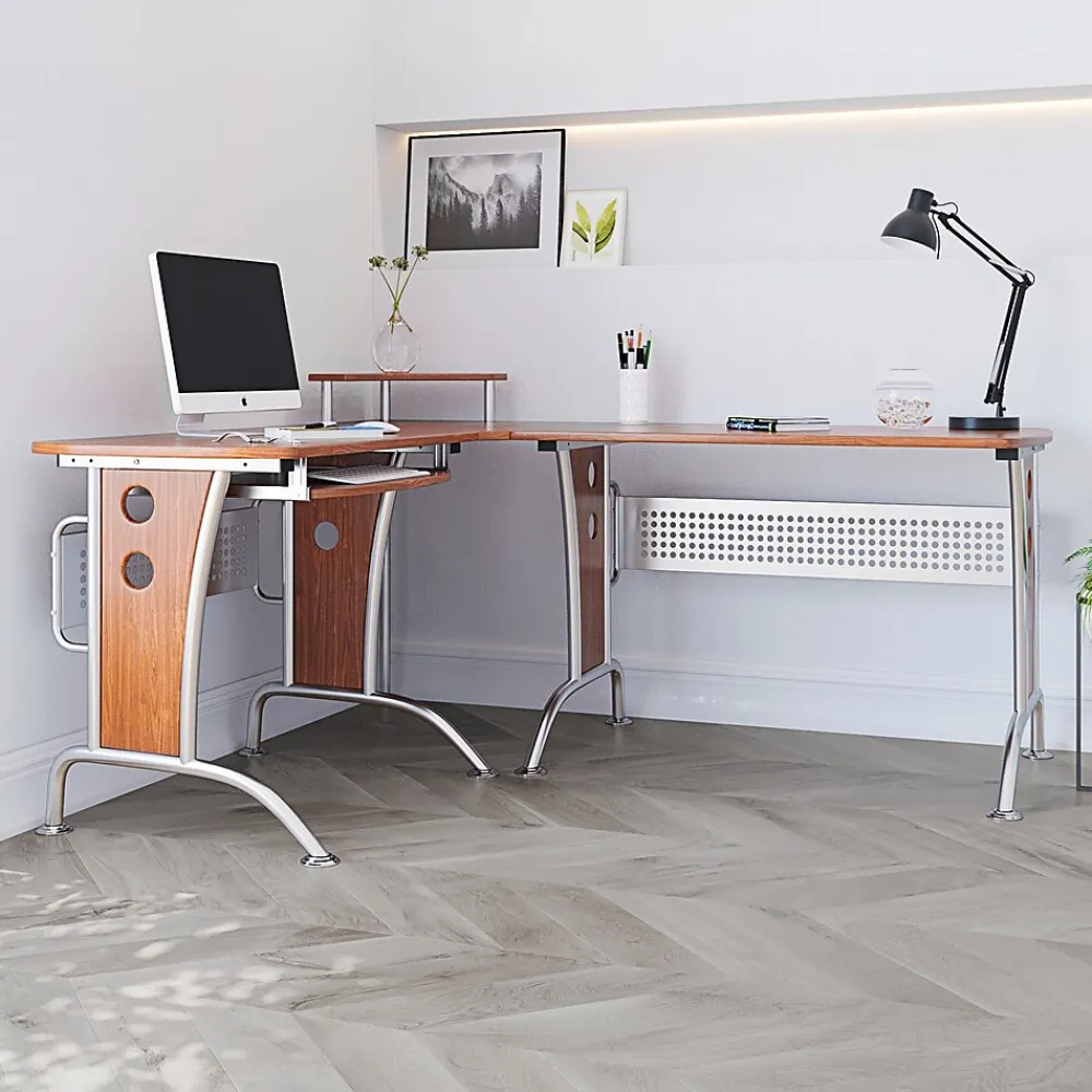 L-Desks*Techni Mobili Deluxe 57"W L-Shaped Desk, Mahogany (RTA-3806-M615)