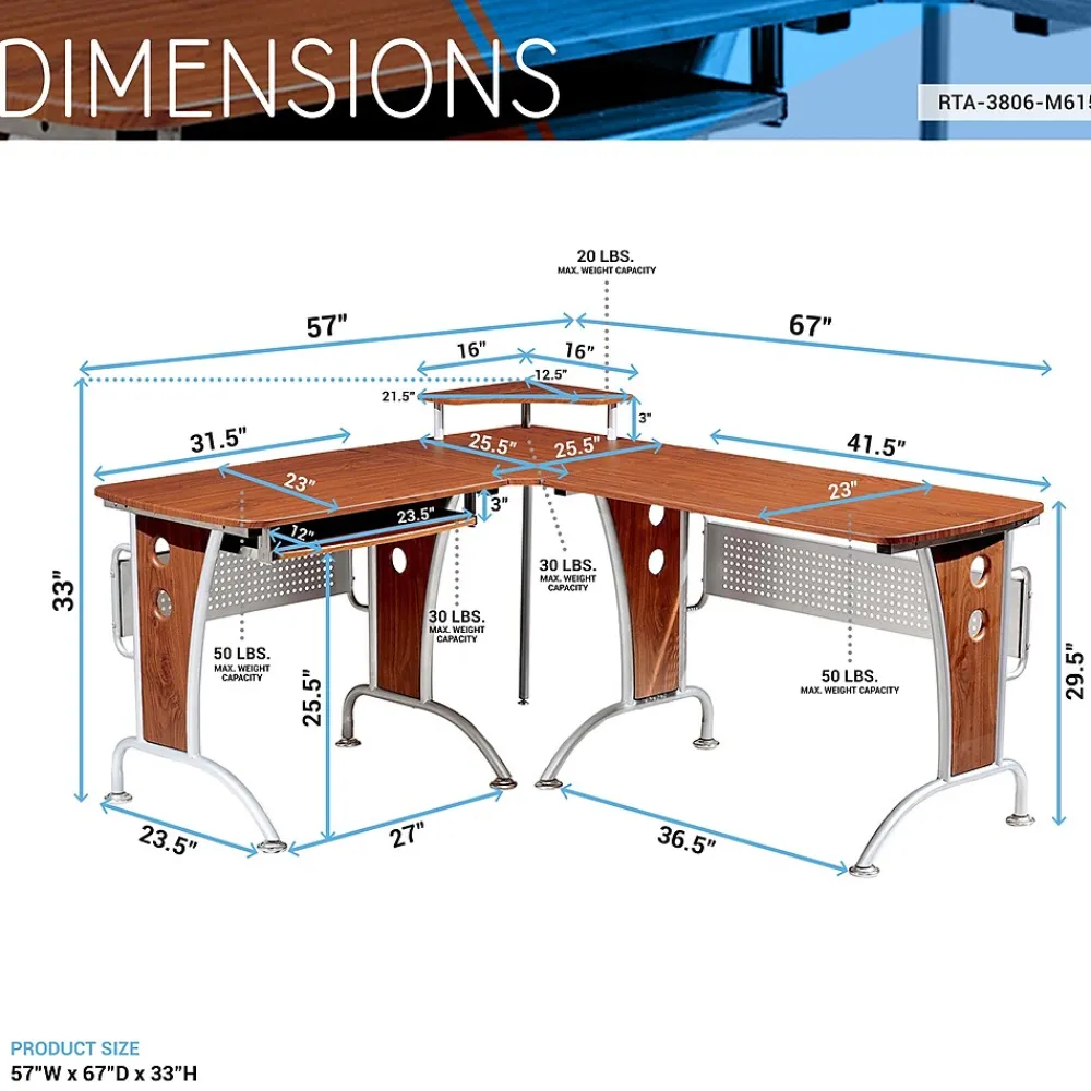 L-Desks*Techni Mobili Deluxe 57"W L-Shaped Desk, Mahogany (RTA-3806-M615)