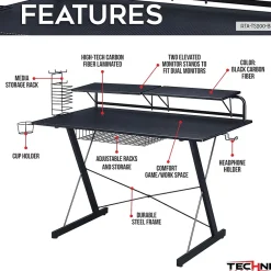 Corner Desks*Techni Sport Carbon Computer Gaming Desk with Shelving, Black (RTA-TS200-BK)