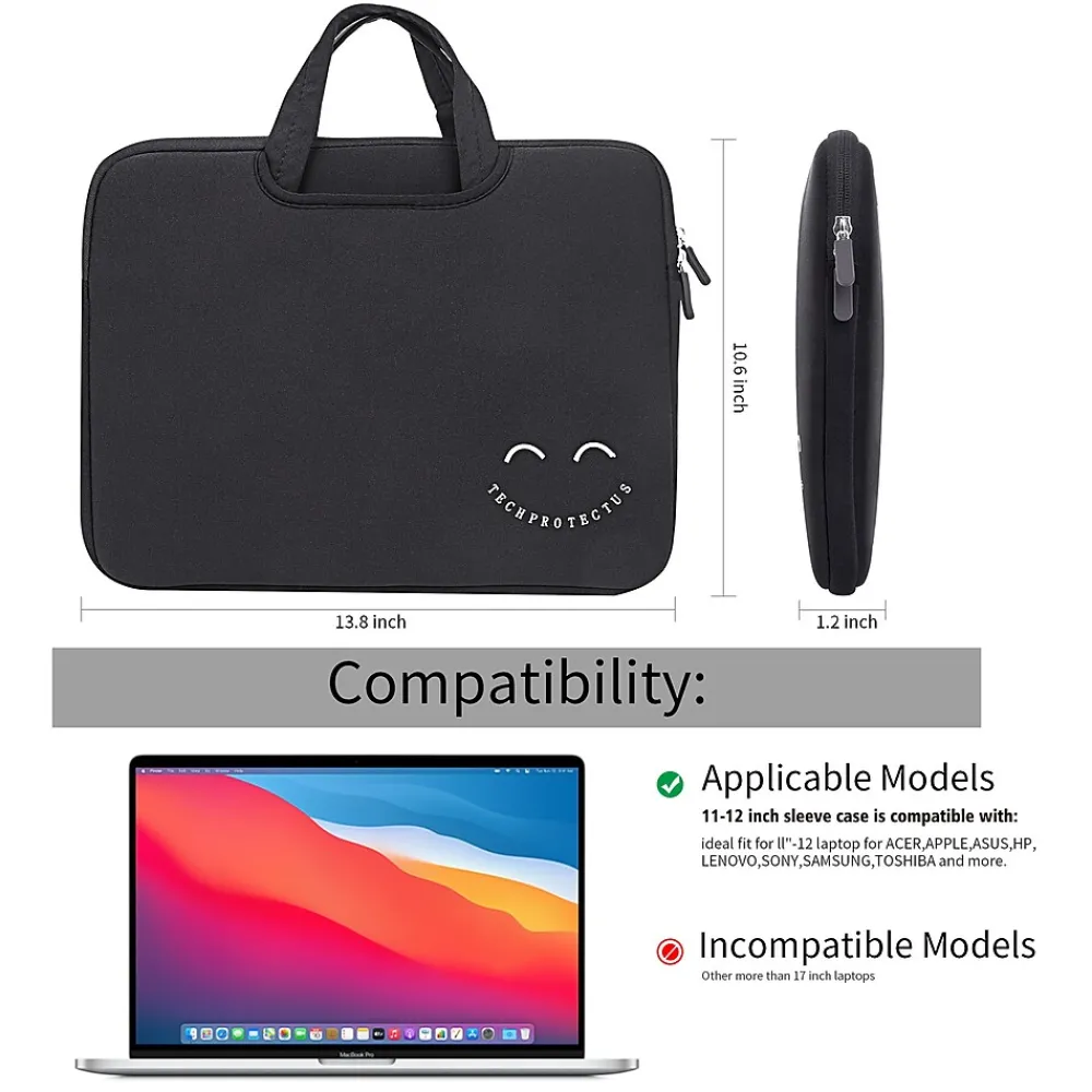 Neoprene Laptop Sleeve for 11.6 & 12" Laptops, Black (TP-BK-NS11)<TechProtectus