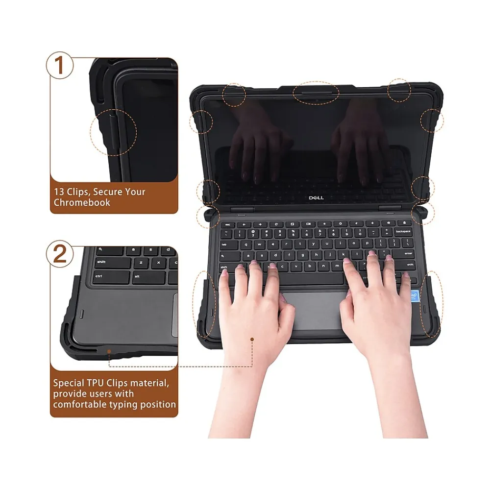ShockProof 11.6" Laptop Case for Dell 3110 Chromebook, Shock-Absorbing, Black (TP-CL-DE3110)<TechProtectus Sale