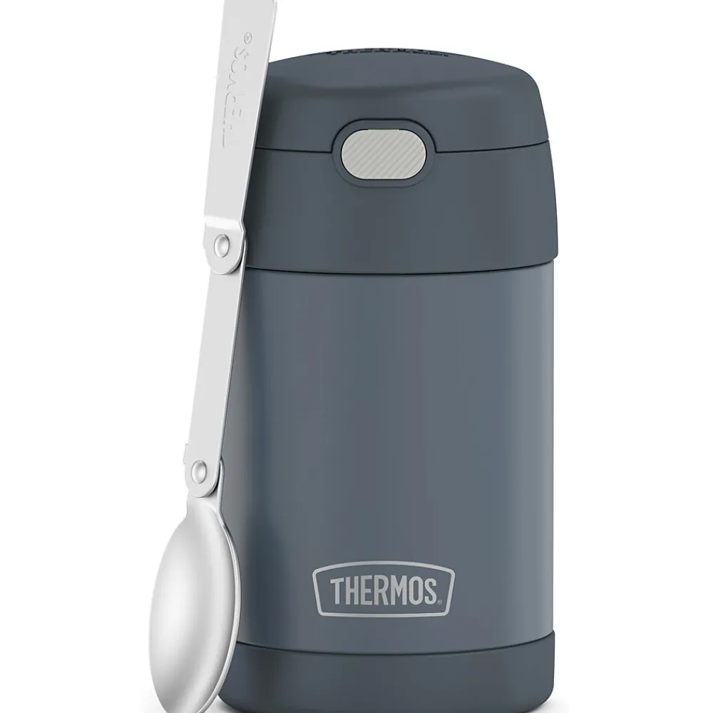 Lunch Totes & Water Bottles|Thermos 16-Ounce FUNtainer Vacuum-Insulated Stainless Steel Food Jar with Folding Spoon, Stone Slate (F31101SL6)