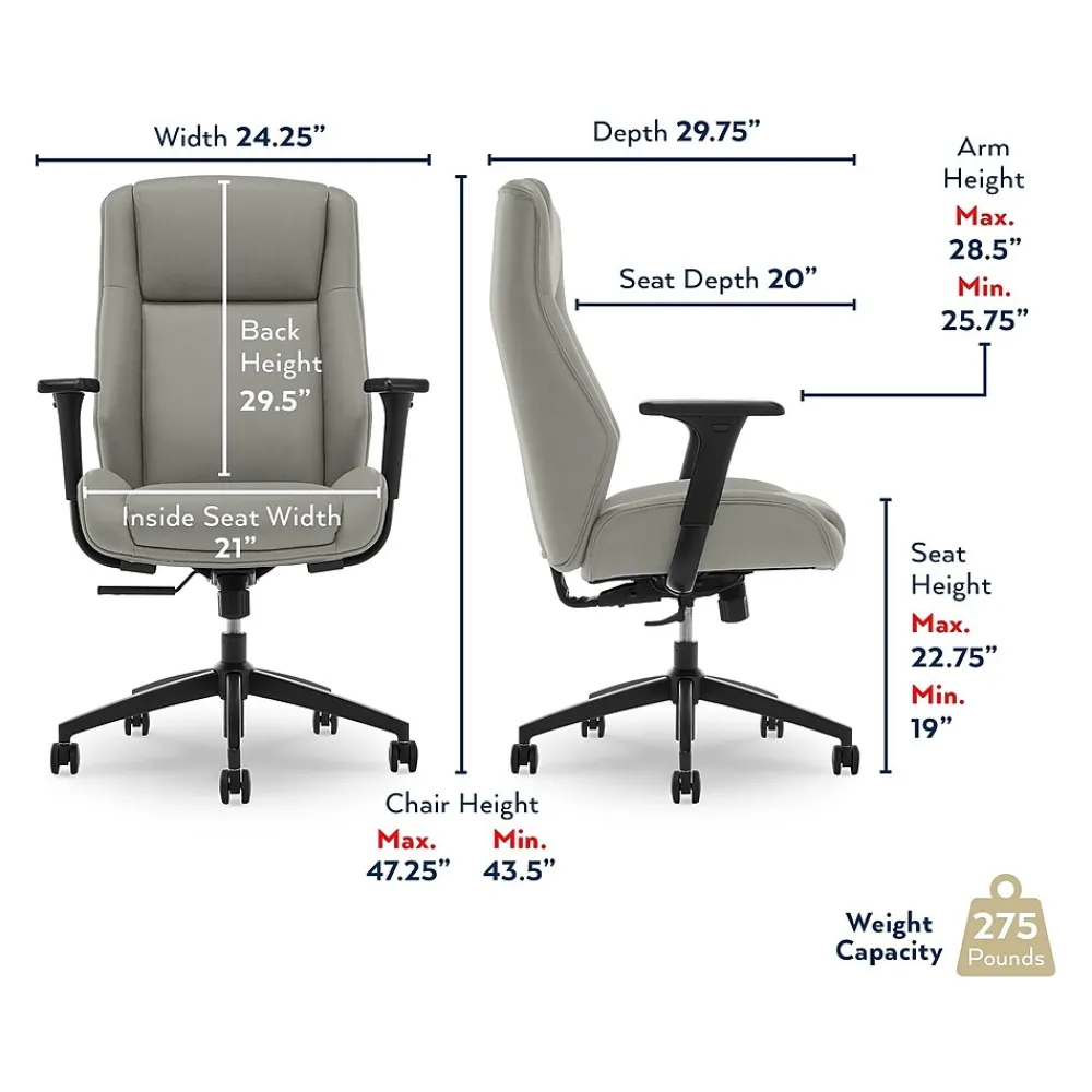 Office Chairs*Thomasville Furniture Darius Ergonomic Bonded Leather Swivel Executive Chair, Gray (51490-GRY)