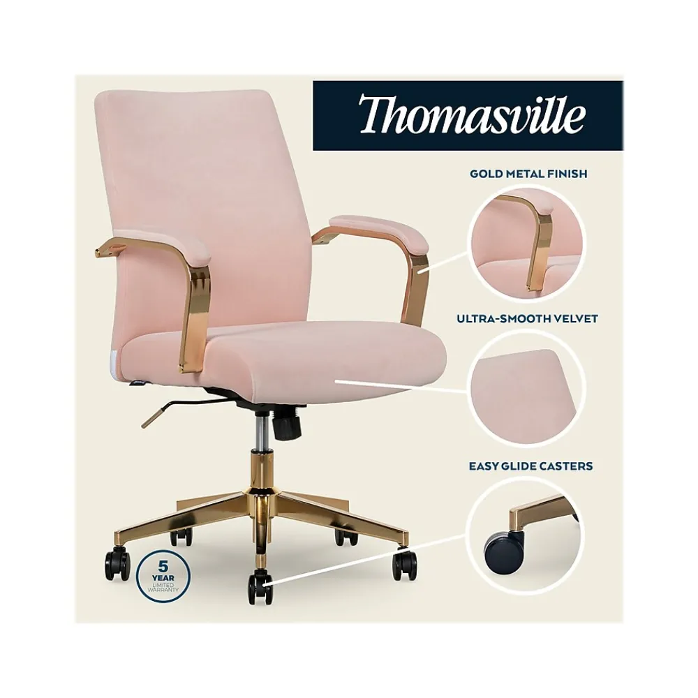 Office Chairs*Thomasville Furniture Jolie Ergonomic Fabric Swivel Desk Chair, (60068-BLSH) Blush