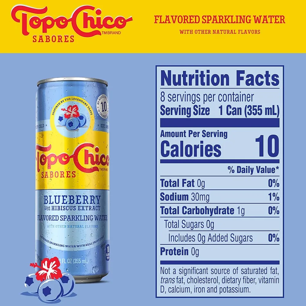 Topo Chico Sabores Blueberry Hibiscus Sparkling Water, 12 oz., 8 Cans/Pack (412570)