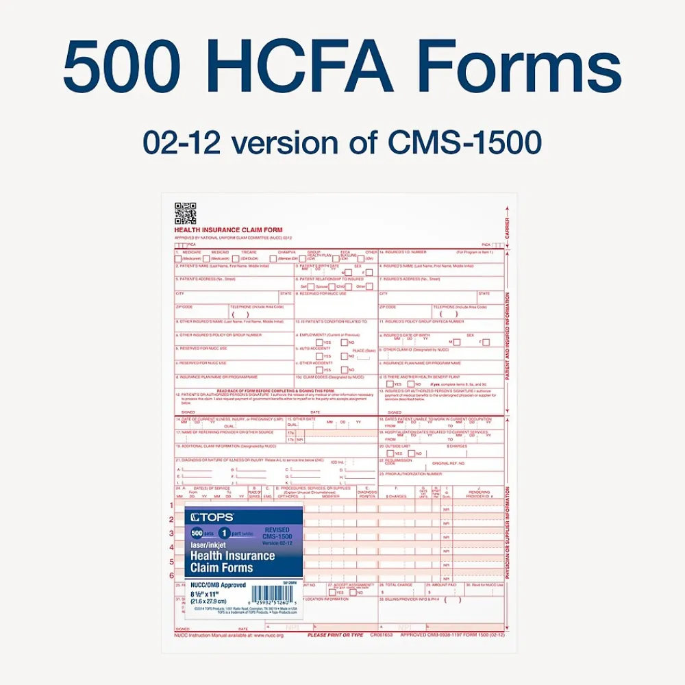 Medical Forms*TOPS CMS-1500 Health Insurance Claims, 500/Pack (TOP 50126RV)