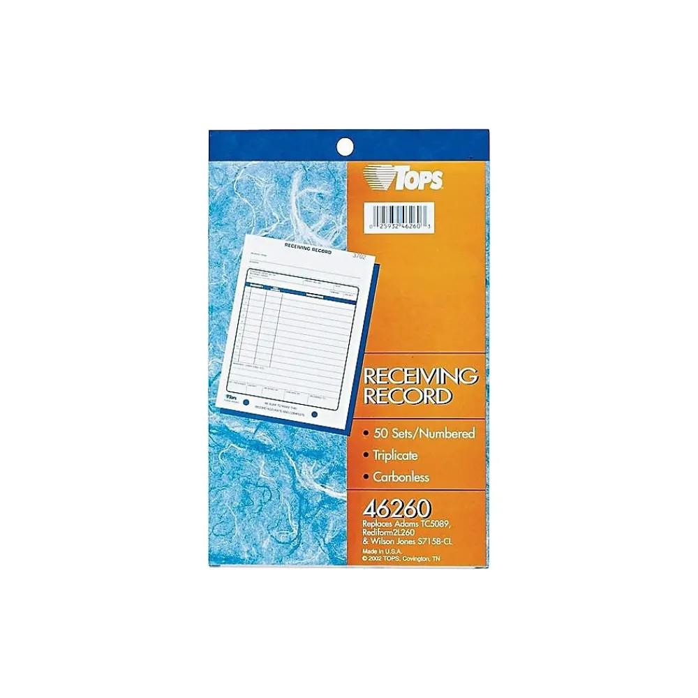 Business Forms*TOPS 3-Part Carbonless Receiving Records, 5.56"W x 7.94"L, 50 Sets/Book (46260)