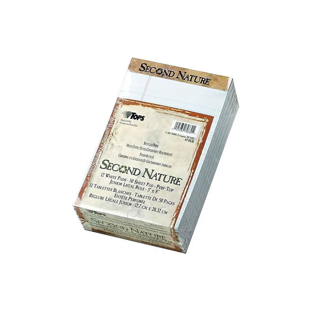 Notepads|TOPS Second Nature Notepads, 5" x 8", Narrow, White, 50 Sheets/Pad, 12 Pads/Pack (74830)