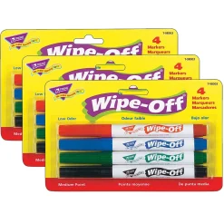 Markers|Trend Enterprises TREND Wipe-Off® Markers, Medium Point, Standard Colors, 4 Per Pack, 3 Packs (T-98003-3)