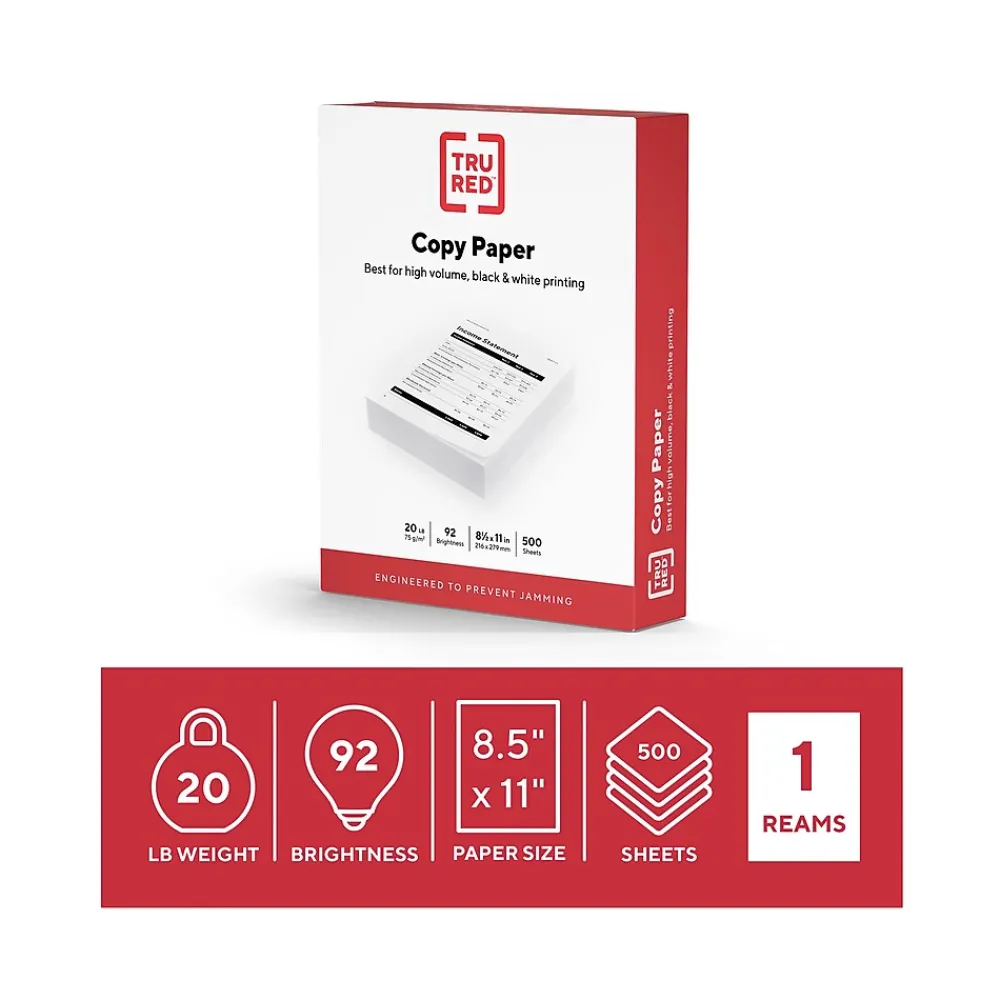 Copy Paper*TRU RED ™ 8.5" x 11" Copy Paper, 20 lbs., 92 Brightness, 500 Sheets/Ream (TR56957)