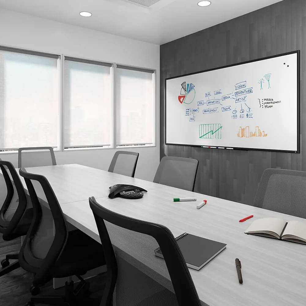 Dry Erase*TRU RED ™ Magnetic Porcelain Dry Erase Board, Black Frame, 8' x 4' (TR61191)